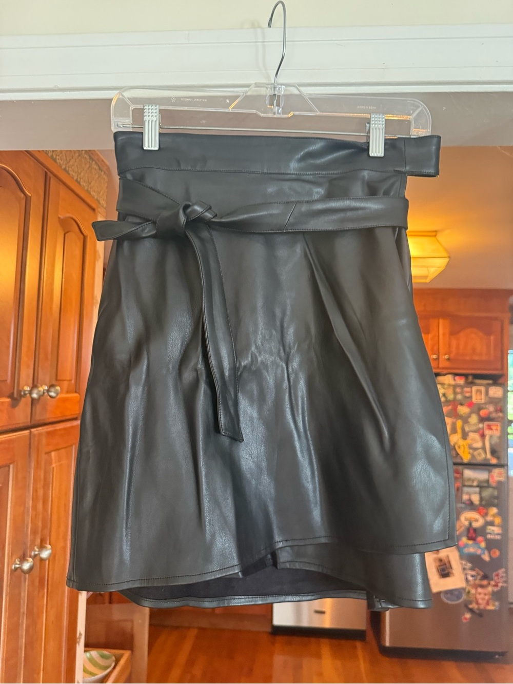 Never Fully Dressed Black Vegan Leather Tie-Waist Skater Skirt